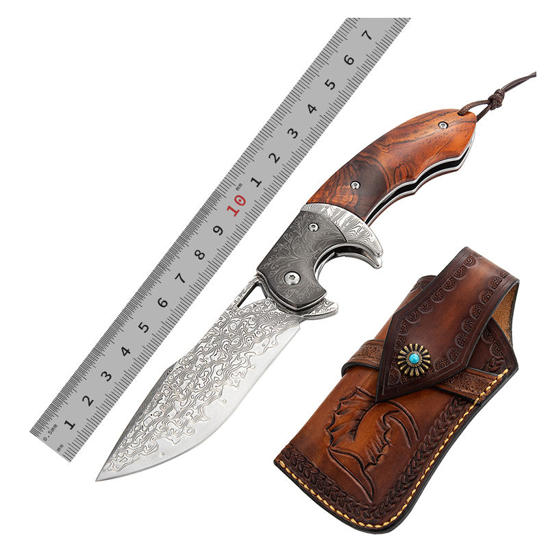 Factory Direct Supply Good Quality 8 Inch Damascus Steel Outdoor Camping Hunting Bushcraft Folding Tactical Survival Damascus Pocket Knife