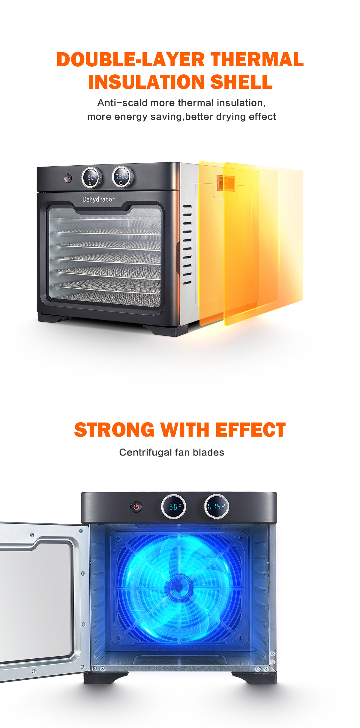 Description Picture 5 of item220V 8 Trays Food Dried Fruit Machine Dryer For Vegetables Dried Fruit Meat Stainless Steel Dehydrator Fruit Drying Machine