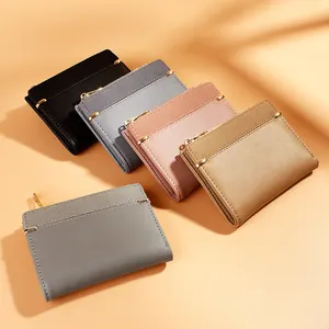 Custom Genuine Leather Wallet Women with ID Window Card Holder Bifold Zipper Coin Pocket Purse Wallets for Ladies