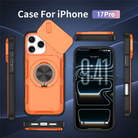 Funda Protectora para Teléfono con Cubierta Deslizante para Cámara, para iPhone 17 16 15 Pro Max, con Anillo de Soporte de 360 Grados, Anticolisión, TPU y PC