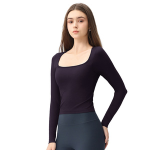 Women's Long Sleeve Fitness <b>Top</b> Solid Color <b>Tight</b> Fit Outdoor Sports Shirt <b>Black</b> - Product Image 3
