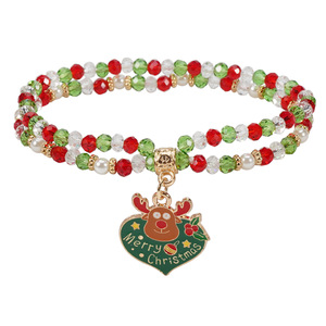 Pulsera de Cuentas con Colgante de Reno y Corazón, Joyería Festiva Unisex, Pulseras con Dijes de Moda, Feliz Navidad - Product Image 1