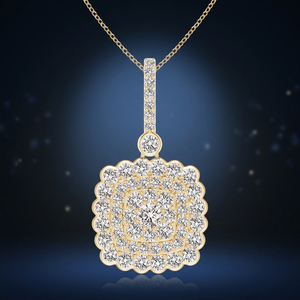 Colgante de Diamante Cultivado en Laboratorio, Corte Redondo, Diseño Floral en Racimo, Oro 10K 14K 18K, Plata 925 935, Bañado en Rodio, Joyería de Lujo para Compromiso - Product Image 1