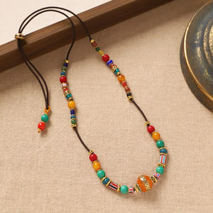 Vintage Tibetan-Style <strong>Nepali</strong> Ethnic <strong>Beaded</strong> Necklace Original Colorful Turquoise Copper Charm Braided Pendant Fashionable - Product Image 2
