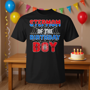 T-shirt Spider Web Stepmom Of The Birthday Boy, colore nero, taglia adulto - Product Image 3