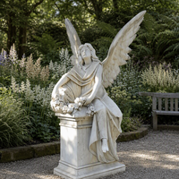 Sculpture d'ange de prière en pierre de quartz, en position agenouillée avec des ailes, peinte à la main, décoration religieuse pour jardin extérieur et maison