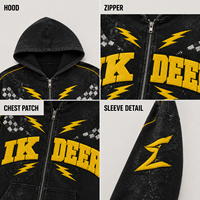 IKDEER Sweat à capuche zippé personnalisé en molleton délavé avec lettres, idéal pour la course, le streetwear et les tenues quotidiennes