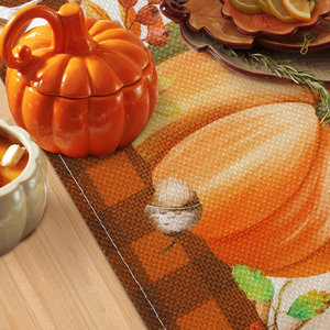 Runner da Tavola Autunnale con Zucche Arancioni 13x72 Pollici 13x90 Pollici, Decorazione per Tavolo da <span class=keywords><strong>Cucina</strong></span> con Foglie d'Acero e Fiori per il Ringraziamento - Product Image 4
