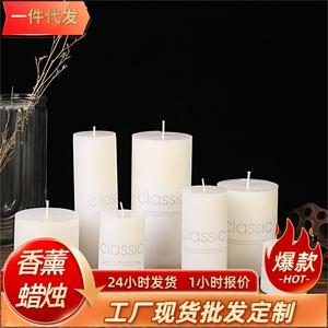 Vela cilíndrica clásica de color blanco marfil de 7x7 cm, sin humo, vela decorativa para bodas. - Product Image 5