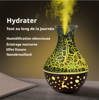 Humidificateur élégant en forme de vase à effet de fissure en bois, diffuseur de brume froide avec étoiles et lunes pour la décoration de chambre