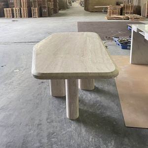 Tavoli da Pranzo con Piedistallo in Marmo <span class=keywords><strong>Travertino</strong></span> Beige Lucidato Turco, Design Moderno per Sala da Pranzo - Product Image 3
