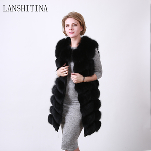 Manteaux longs <span class=keywords><strong>sans</strong></span> manches décontractés pour femme, gilet en vraie fourrure de renard naturelle, hiver - Product Image 1