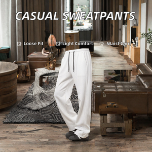 Men's White Straight Leg Sweatpants Loose Fit <b>Drawstring</b> <b>Trousers</b> Casual Daily Wear - Product Image 2