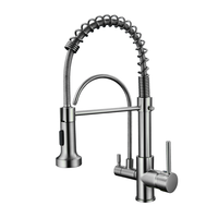 Robinet mélangeur de cuisine moderne en laiton, 3 voies, 2-en-1, avec douchette extractible pour eau filtrée