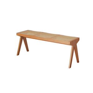 Banc long en rotin, tabouret en bois massif en forme de V, banc à chaussures pour l'entrée, fait main, multifonctionnel - Product Image 5