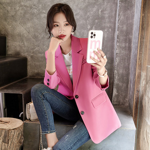 Pink Blazer For Women Solid Color Anti-Wrinkle Long Sleeve Casual Autumn Style - Product Image 2
