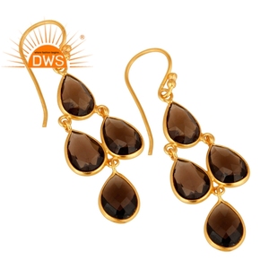 Multi Smoky Quartz Gemstone Earrings Wholesaler Designer 18k Gold Plated 925 Silver Dangle Earrings Jewelry - Product Image 2