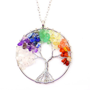 Nueva grava Natural Arco Iris amatista <span class=keywords><strong>sabiduría</strong></span> 7 piedras <span class=keywords><strong>de</strong></span> colores Gypsophila Árbol <span class=keywords><strong>de</strong></span> <span class=keywords><strong>la</strong></span> vida media luna cristal colgante collar joyería - Product Image 2