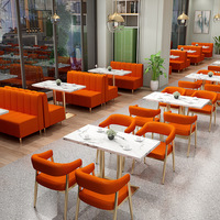 Ensemble de canapé orange et table en marbre de style moderne et luxueux pour café, restaurant, pâtisserie, mobilier commercial personnalisable