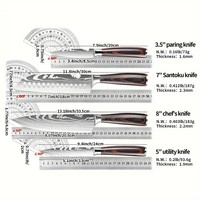 IOKO Ensemble de Couteaux de Cuisine Style Japonais 4 Pièces : Couteaux de Chef 8 Pouces, Sushi, Steak, Utilitaire, Sashimi, Office et Couteau Santoku 7 Pouces