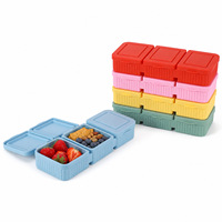 Boîtes à collation en silicone à 3 compartiments avec couvercle, récipients étanches pour sauces et fruits, boîte à bento, adaptées au congélateur