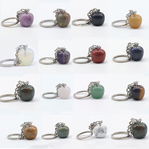 Wholesale Natural Stone Gemstone 20mm apple Key Chain Crystal Amethyst Rose Quartz Green Aventurine Pendant