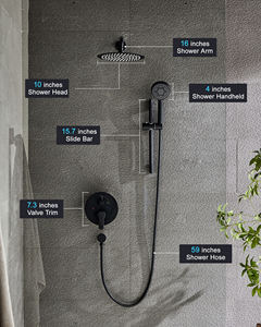 FLG Mattschwarz Badezimmer Edelstahl Dusche heiß und kalt in Hochdruck Niederschlag Wand halterung Verdeckte Dusche Set - Product Image 2