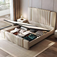 Lit Double en Cuir de Luxe Léger Style Italien, Cadre de Lit en Bois Moderne Taille Queen pour Chambre