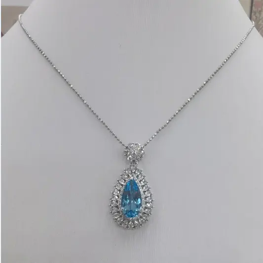 Natural Sky Blue Topaz Pendant S925 Silver Plated White Gold Charm Pendants jewelry Factory Price