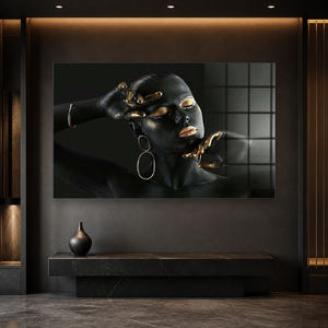 Oro nero africano donna arte della parete decorazione per la casa stampa personalizzata in <span class=keywords><strong>vetro</strong></span> <span class=keywords><strong>temperato</strong></span> dipinti d'arte - Product Image 4