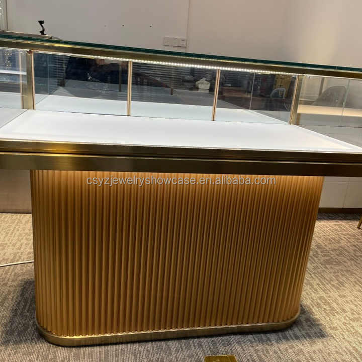 New Style Gold OEM Jewelry Watch Kiosk Furniture Display Showcase Customized Design Decoration Rotating Mirror Jewelry Cabinet