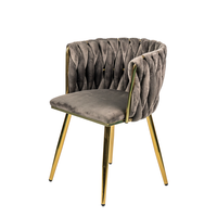 Chaise de salle à manger élégante et moderne en velours, chaise d'appoint de luxe avec dossier tissé, pieds en métal doré pour hôtel et restaurant