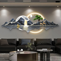 Peinture murale 3D personnalisée en porcelaine de cristal avec éclairage LED, gravure acrylique, paysage, décoration de salon, vente en gros
