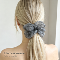 Vente chaude : Chouchou en mousseline gris bleu imprimé léopard 16 cm pour femme, vente en gros