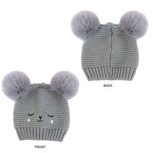 Wholesale Custom Cute Winter Double Pom Beanie Hat 0-5 Year Girl Warm Knitted Fleece Lining Slouchy Boy Acrylic Adjustable <b>3</b> - Product Image 4