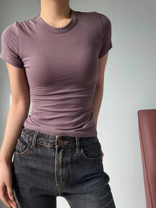 OEM personalizado fabricante básico Y2k de lujo sólido Casual corto bebé camisetas de verano ajustado suave algodón <span class=keywords><strong>camiseta</strong></span> de las mujeres - Product Image 2