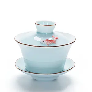 Service à thé chinois céladon Gaiwan kongfu 150 ml, tasse à thé Jing cha wan
