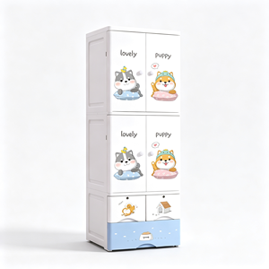 Armoire en plastique pour bébé, style dessin animé, 58*40*176CM, 4 niveaux, double porte, armoire de rangement pour vêtements d'enfants avec tiroirs, meubles pour la maison - Product Image 3