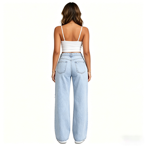 Vente en gros Nouveaux <span class=keywords><strong>Jeans</strong></span> en denim bleu clair déchirés pour femmes, style vintage, taille haute, coupe large, décontractés, unis, pour l'été, personnalisables OEM - Product Image 3