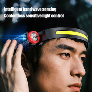 Lampe frontale à capteur <span class=keywords><strong>LED</strong></span> rechargeable transfrontalière double tête Silicone course de nuit cyclisme Camping lampe frontale Cob réglable <span class=keywords><strong>solaire</strong></span> - Product Image 4