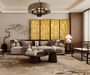 Murale in Stile Chinoiserie Dorato, Adesivo da Parete Personalizzabile, Impermeabile, con Motivi di Fiori, Bambù e Uccelli, Facile da Applicare e Rimuovere <span class=keywords><strong>per</strong></span> Soggiorno - Product Image 3