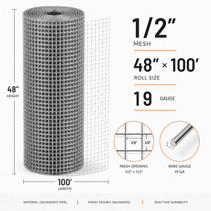 Double Galvanized Hardware Cloth <b>Wire</b> <b>Mesh</b> Roll 48 in X 100 ft 19 Ga 1 2 in Square <b>Mesh</b> for Garden Fence Welding Cage - Product Image 2