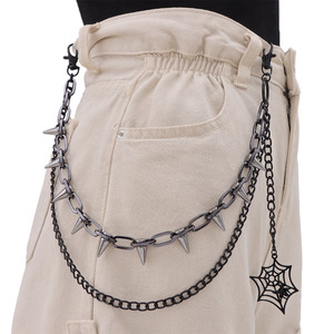 Trendy Studded Pants <b>Chain</b> Double Layer Metal With Spider Web Pendant Unisex <b>Waist</b> <b>Chain</b> For Party Hip Hop Style - Product Image 2