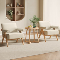 Sillón de Ocio Nórdico Moderno con Estructura de Madera Maciza y Tapicería de Tela para Balcón, Sala de Estar, Dormitorio, Casa de Huéspedes - Mueble para el Hogar No Plegable