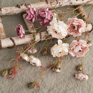 Fleur artificielle CallaFloral, rose, branche unique, rose beige, rose clair, polyester, décoration d'intérieur, bouquet de mariage, style INS - Product Image 1