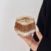 Tasse à café en verre haut de gamme pour latte/cappuccino, style Instagram, design moderne et minimaliste sans pied ni couvercle, 101-200 ml, tasse à thé
