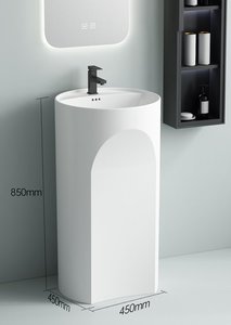 Lavabo sur pied au design moderne en forme <span class=keywords><strong>d</strong></span>'arche, en pierre artificielle solide blanc mat, pour intérieur et extérieur - Product Image 5