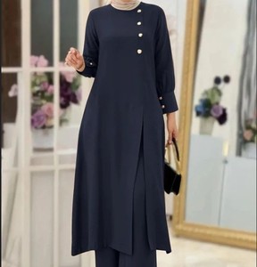 Conjunto de Pantalones Anchos y Camisa Larga Irregular de Color Sólido para Mujer, <span class=keywords><strong>Elegante</strong></span> y a la Moda, al por Mayor - Product Image 3