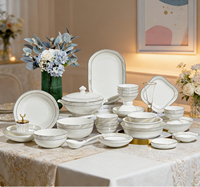 Service de table en porcelaine fine personnalisé, luxe européen, vaisselle moderne avec bordure dorée
