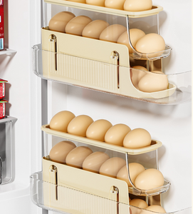 Nuevo producto 17 huevos refrigerador de plástico bandeja de huevos rodante organizador de cocina refrigerador puerta lateral caja de almacenamiento de huevos soporte de estante
